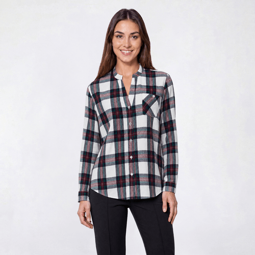 Petite Hasting & Smith Mandarin Collar Flannel - Snow White